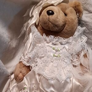 Elegant Cream and White Stuffed Bear. Bearly People Bear Bride